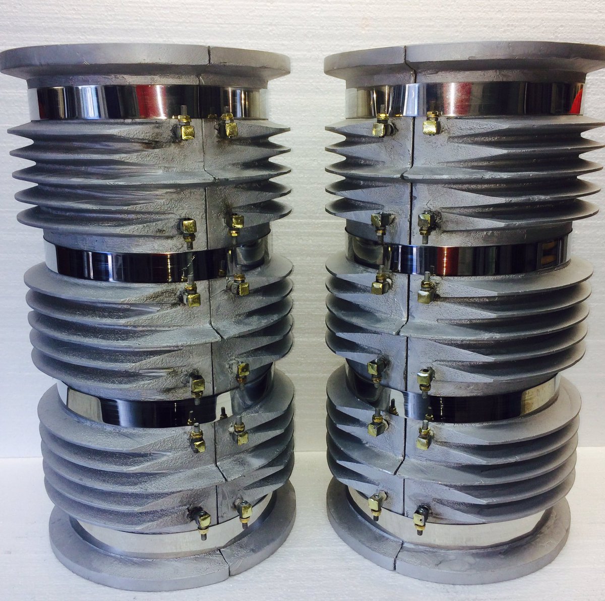 Air cooled finned barrel heaters on their way to customers Black Clawson machine #oemreplacments #soloheat #castheaters