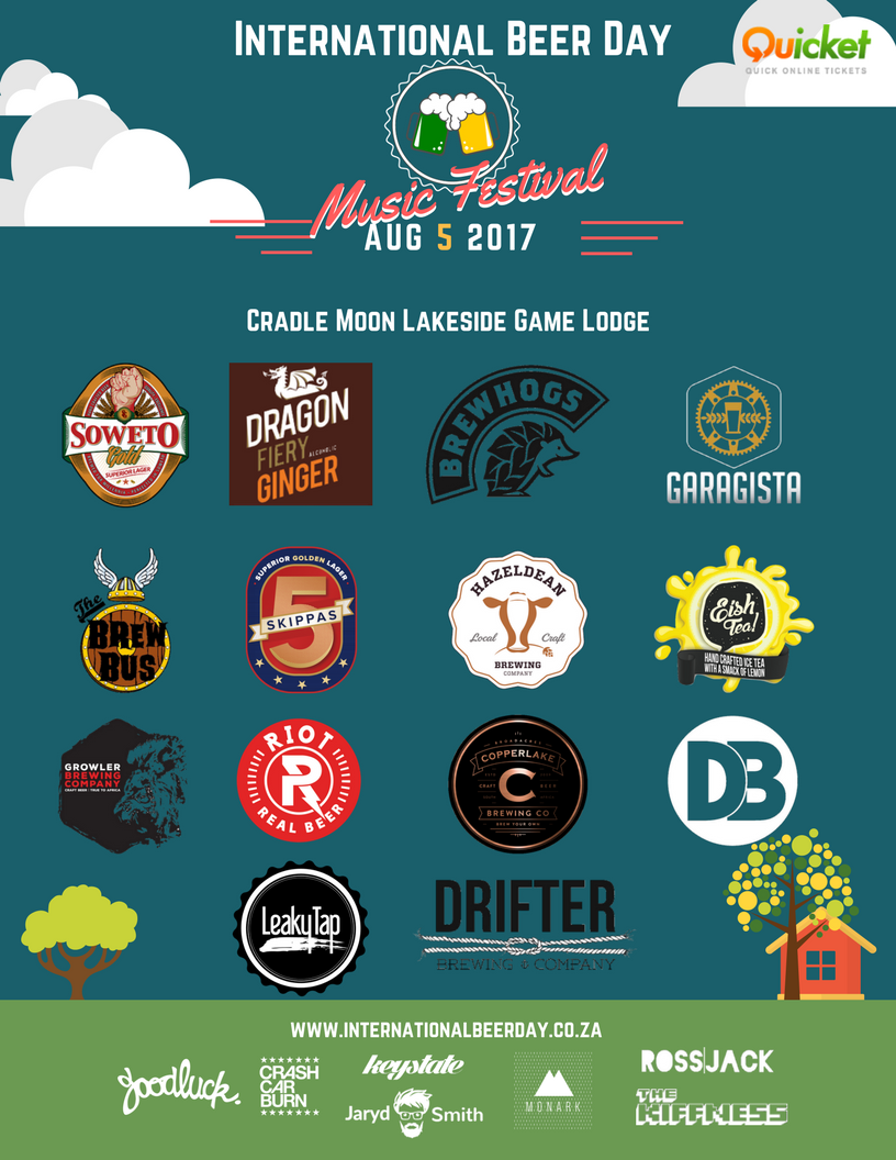 The full beer line-up for International Beer Day Music Festival 2017.

Phase 2 tickets close Friday: R100.00 bit.ly/2riGt3e