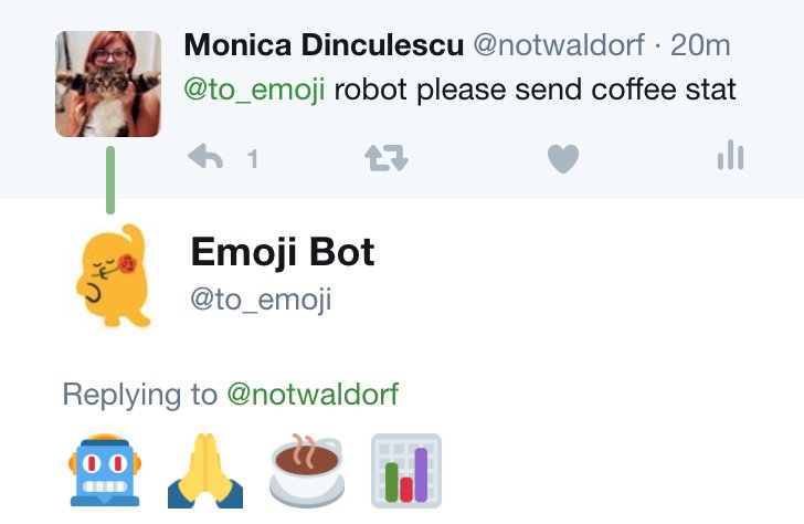 notwaldorf's tweet image. 👋 Hi everyone! Meet @to_emoji, a little twitter bot I wrote that translates your tweet to emoji✨💯🤖!