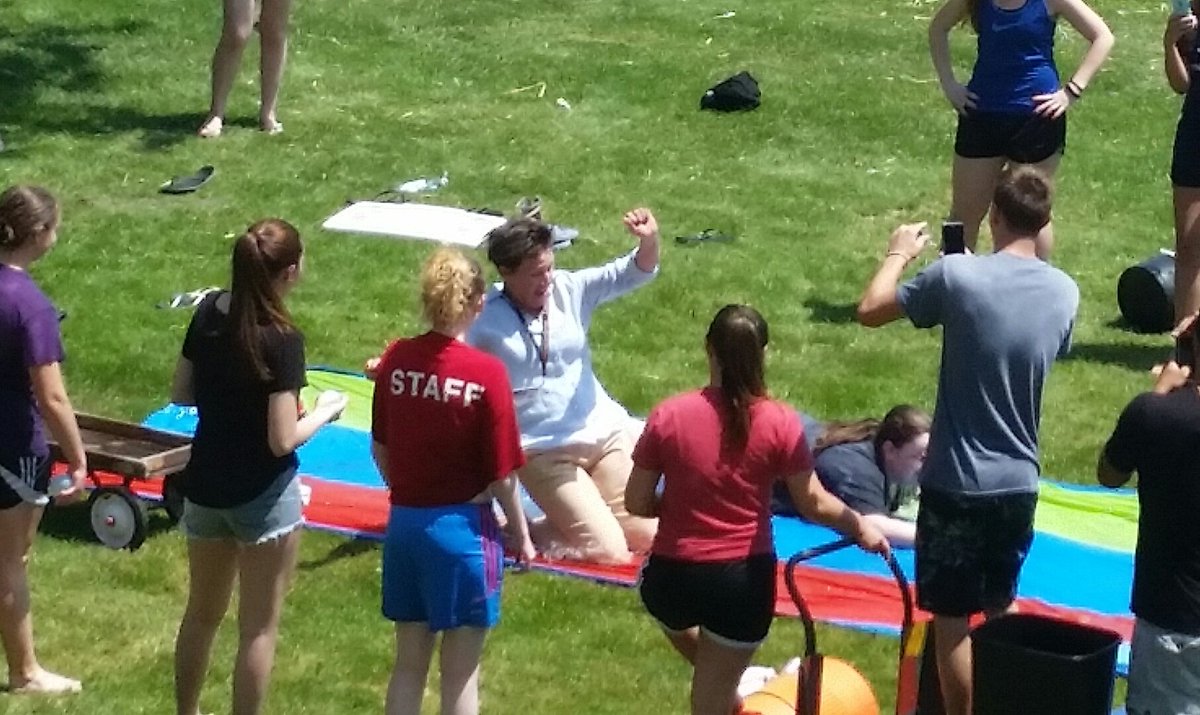MadonnaFigura's tweet photo. Yes, that is @oconnellmeo slip 'n sliding with the seniors @WellsvilleCSD https://t.co/UesoapGiTJ