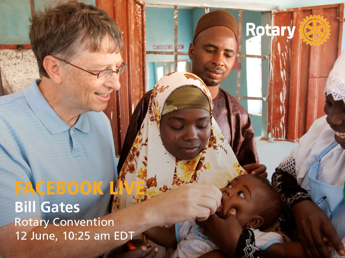 Watch Bill Gates live from the Rotary Convention to hear his foundation’s commitment to ending polio. Tune in NOW! on.rotary.org/2sSEeBR