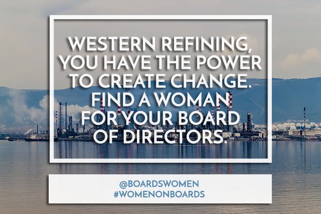 BoardsWomen's tweet photo. $WNR @westernrefining #westernrefining: is it time to find #women for your board? #womenonboards #corpgov https://t.co/rlWEDEgx6n