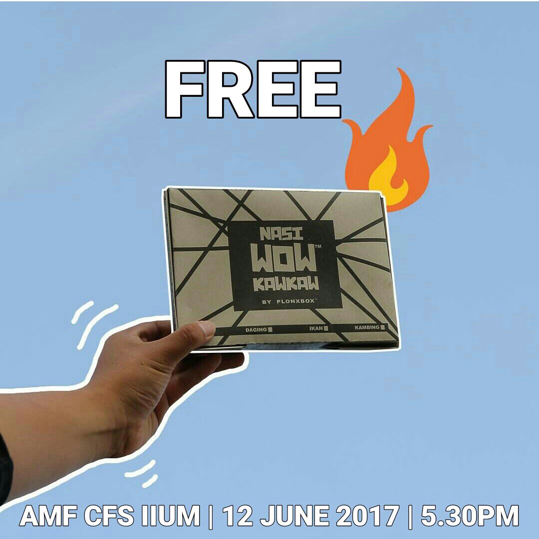 aaronaeem's tweet photo. Tolong sebarkan berita gembira untuk warga CFS IIUM PJ. Esok ada Nasi Wowkawkawยฎ FREE dalam 500 pax sahaj. Siapa cepat dia dapat.
#Wowkawkaw https://t.co/Uw38j2EFD3