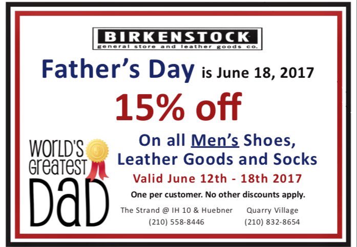 birkenstockGS's tweet photo. SALE! SALE! SALE! Valid only one per customer! #birkenstockgs #fathersday #sale https://t.co/FZ3RVLzgw6