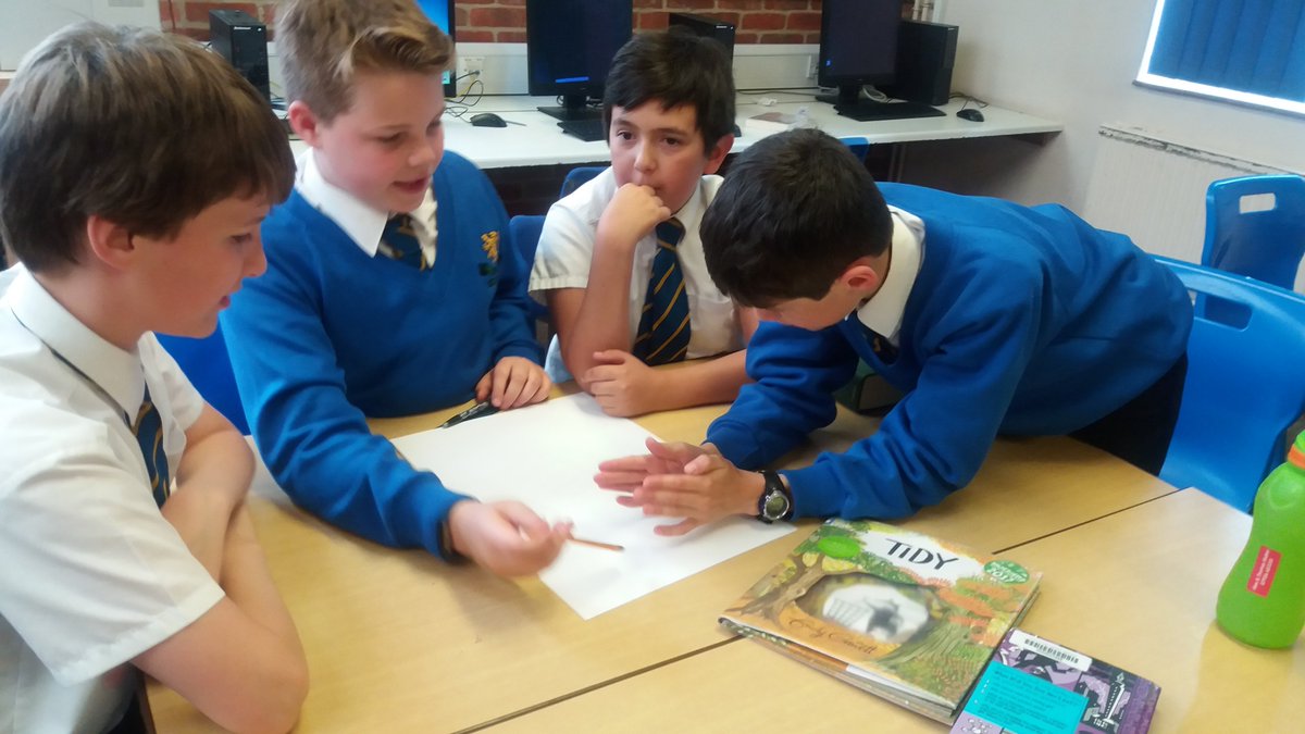 PiggottLibrary's tweet photo. @CILIPCKG My Year 7 Greenaway Shadowing Class doing creative activities today, based on 'Tidy' and 'Harry Potter.' https://t.co/Raq5ZDTlTI