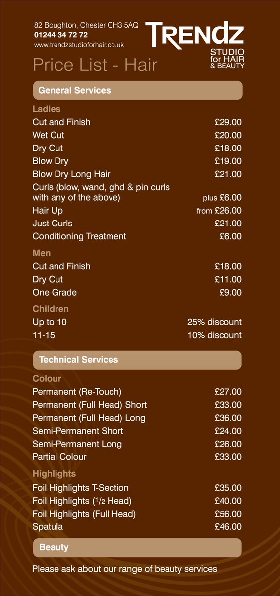 #pricelist #trendzboughtonchester