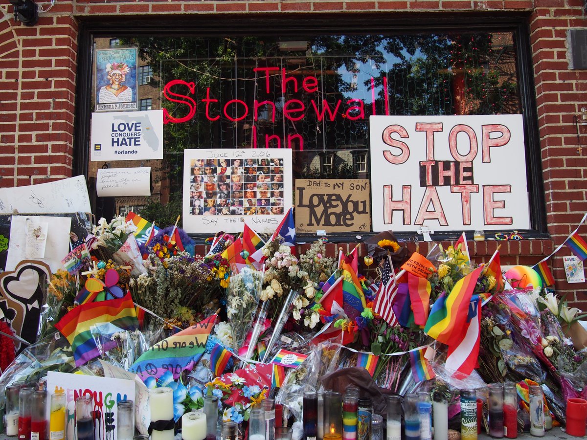 Memorial outside <a href="/TheStonewallNYC/">THE STONEWALL INN (The Official Page)</a> last year. Today we remember those who died in the Pulse shooting and pledge to #HonorThemWithAction.