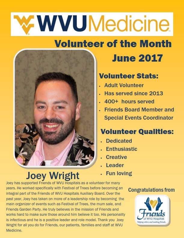 LilFishDesignCo's tweet image. Another #LittleFishBigPersonality highlight: Joey Wright, former peer of Lindsey's, was named #WVU Medicine's Volunteer of the Month!