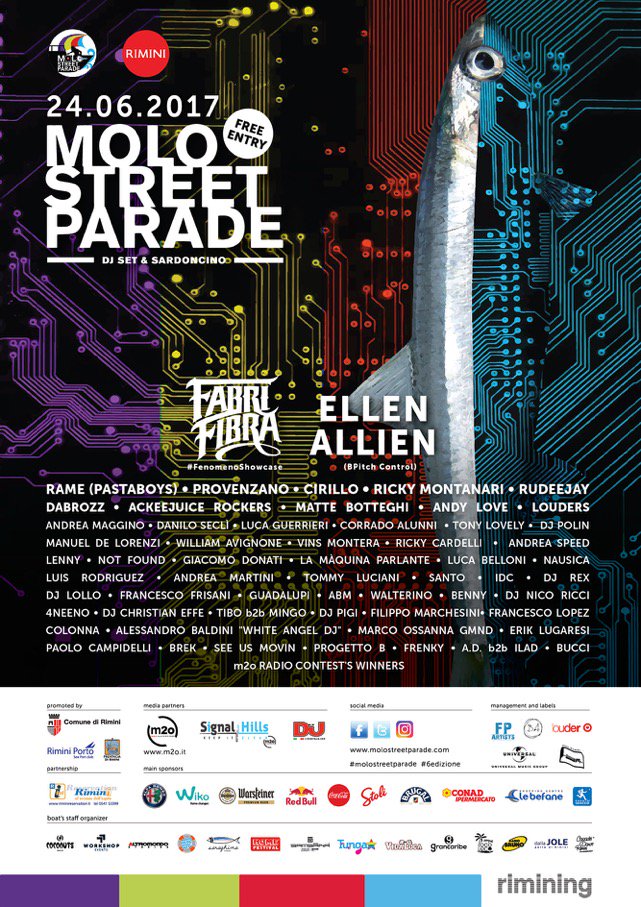 MoloStreetRN's tweet photo. Ecco tutti gli artisti che suoneranno alla #6edizione della #molostreetparade 
@FabriFibra #FenomenoShowcase @ellenallien https://t.co/wOJeEwRMSW