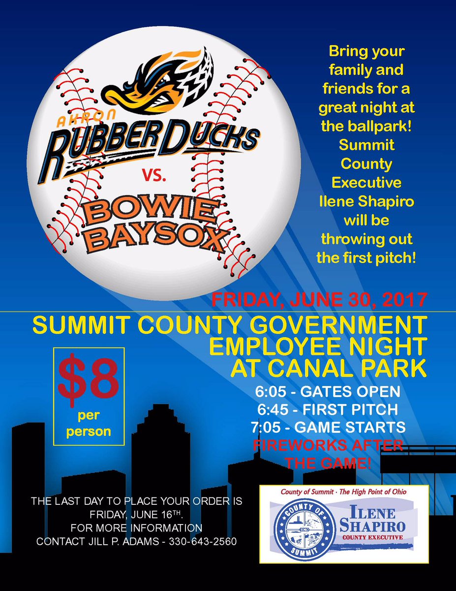 summitforkids's tweet image. Cheer on the Rubber Ducks June 30th at Canal Park. Summit County Executive Ilene Shapiro will be throwing the first pitch!