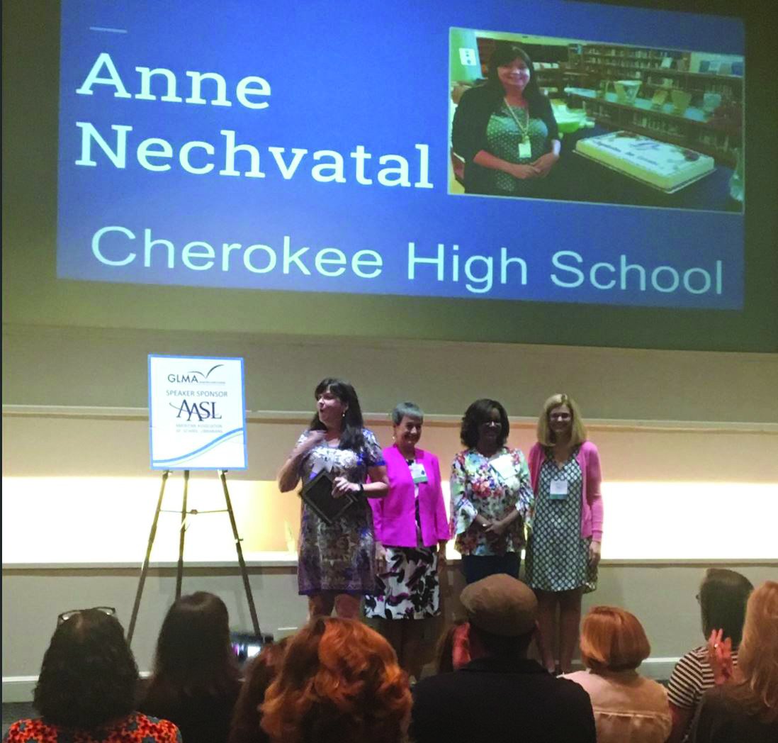 CherokeeSchools's tweet photo. CCSD Media Specialist of the Year Anne Nechvatal of Cherokee HS today named Georgia Library Media Specialist of the Year!  #CCSDLeaders https://t.co/zbMTGrIe1e