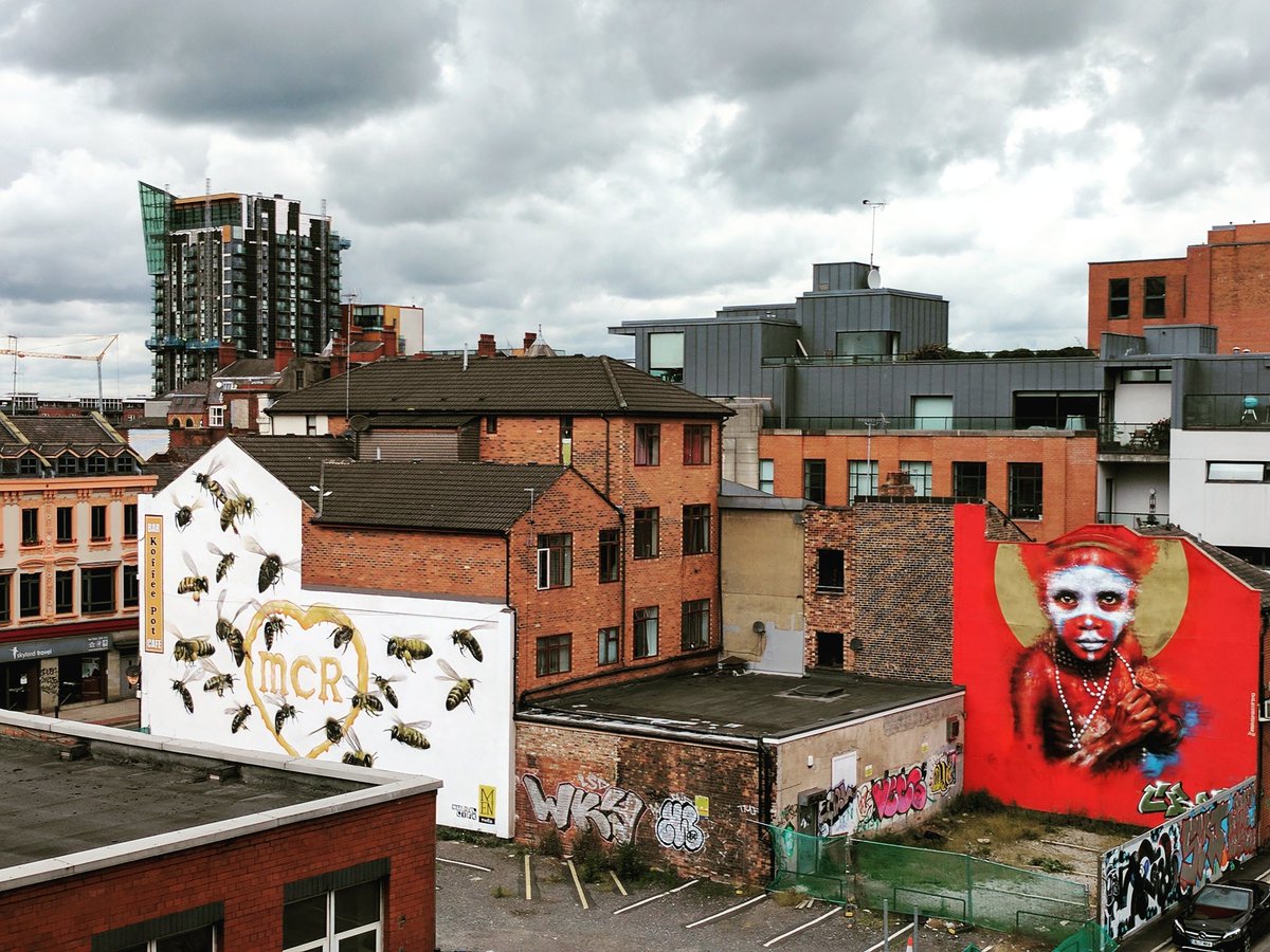 visit_mcr's tweet photo. #Manchester is full of incredible street art, including the mural of 22 bees to remember the 22  📸 taken from @studiovenues balcony https://t.co/yBrszD0SvC