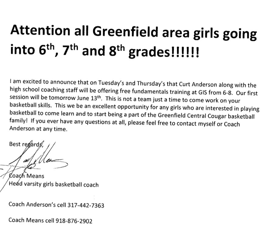 Summer workout information for incoming 6th-8th grade girls basketball players.