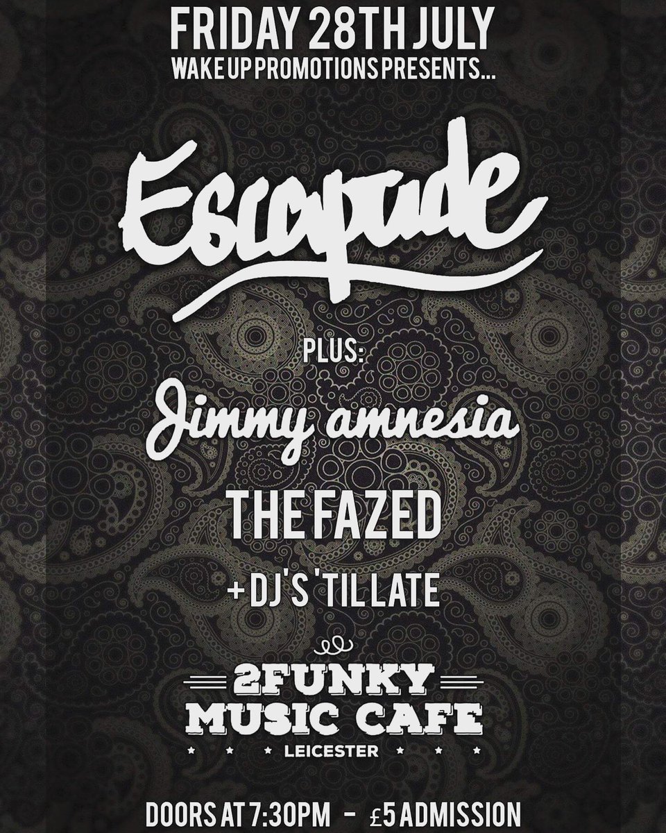 ⚡️Les-tah⚡️28/07 we headline @2funkymusiccafe with our brothers @jimmy_amnesia This is one not to be missed! ✌🏻Be there. #musicinleicester
