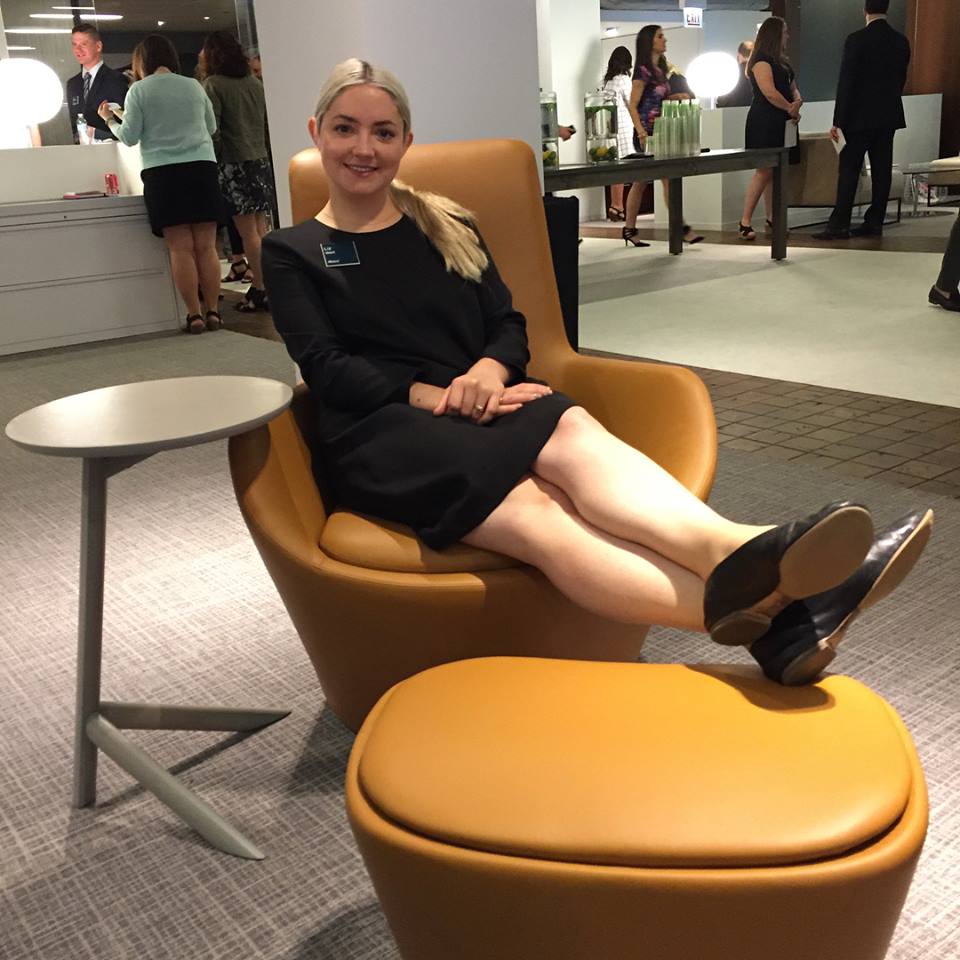 InsideSourceInc's tweet photo. Good morning Liz @allsteel, looking super stylish in that sleek chair at #NeoCon2017! ๐ #InsideNeoCon #OfficeFurniture #OfficeChair https://t.co/C3rzkCERk4