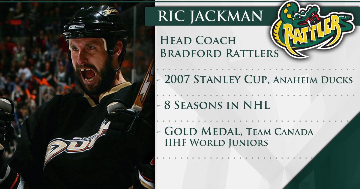 BrdfordRattlers's tweet photo. The #Rattlers have named Stanley Cup winner Ric Jackman in the Head Coaching position for the 2017/18 season. #RattNation @jakooo55 https://t.co/BhUhLtWZIK