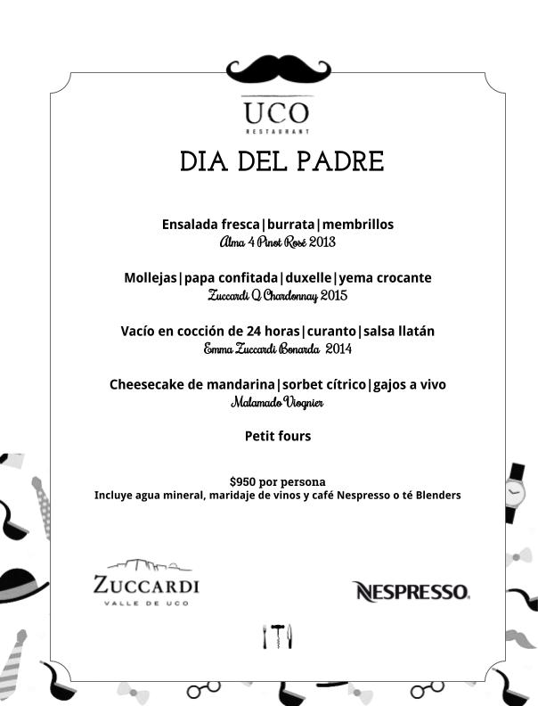 Menú x el Día del Padre en <a href="/UcoRestaurant/">Restaurant UCO</a> del 16 al 18 de junio por la noche, reservas al 3220 6820 (hay botella de regalo p/ papá también!)