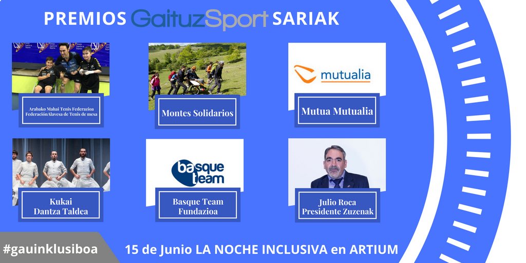 GaituzSport's tweet photo. 👏 F.Alavesa Tenis mesa @montesolidario @mutualiamutua @kukaidantza @BATbasqueteam y Julio @zuzenakclub premios #gaituzSport  #gauinklusiboa https://t.co/my6Vj6VZZR