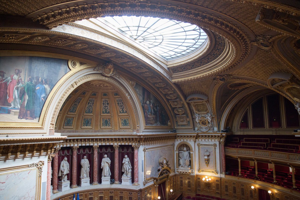 Senat's tweet photo. 😍 Vue sur le plafond de l'#hémicycle du #Sénat au coeur du #PalaisDuLuxembourg 👉 https://t.co/HChkE9tzcp https://t.co/XXzWNLGsxT