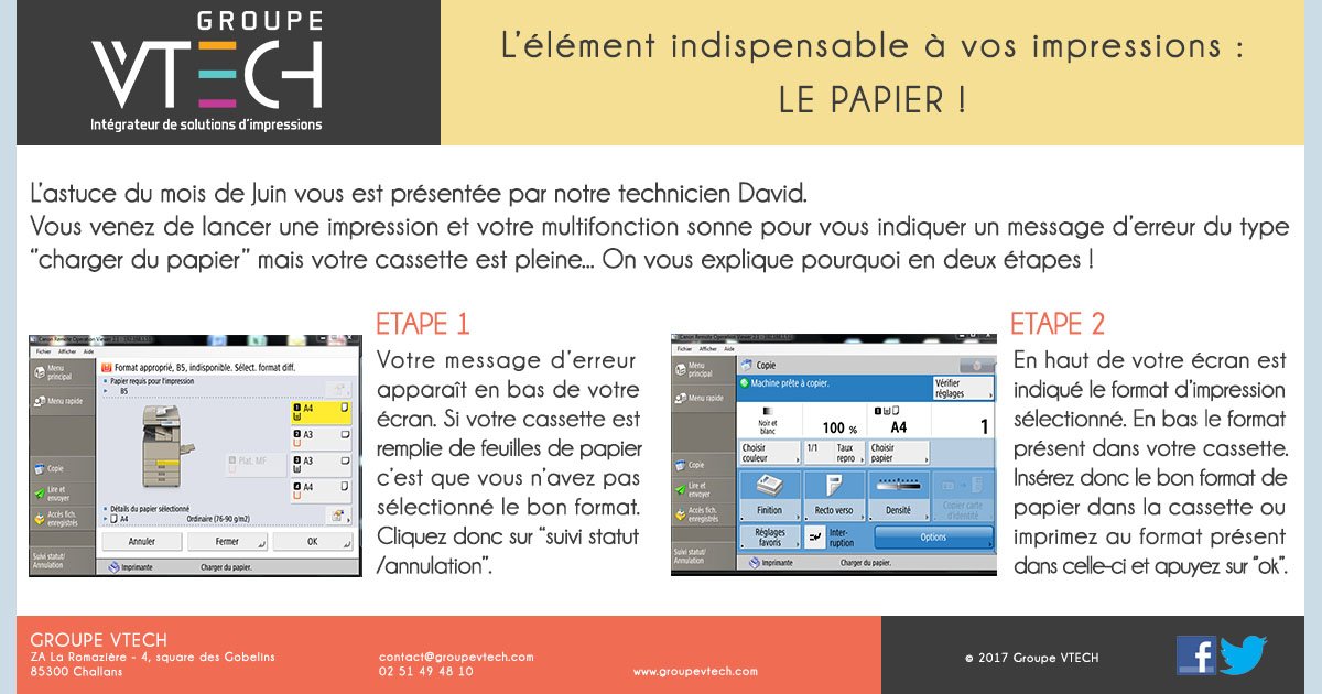 GroupeVtech's tweet photo. Le papier : l'élément indispensable de vos impressions ! #AstuceMensuelle #GroupeVTech https://t.co/STBjaE4Kup
