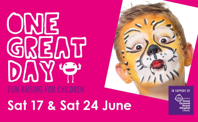 Face painting for <a href="/OneGreatDay1/">One Great Day</a> in aid of <a href="/GreatOrmondSt/">Great Ormond Street Hospital for Children</a> is happening this #Saturday &amp; 24th June between 11am-4pm <a href="/Royal_Shopper/">Royal Victoria Place</a> #WhatsOn