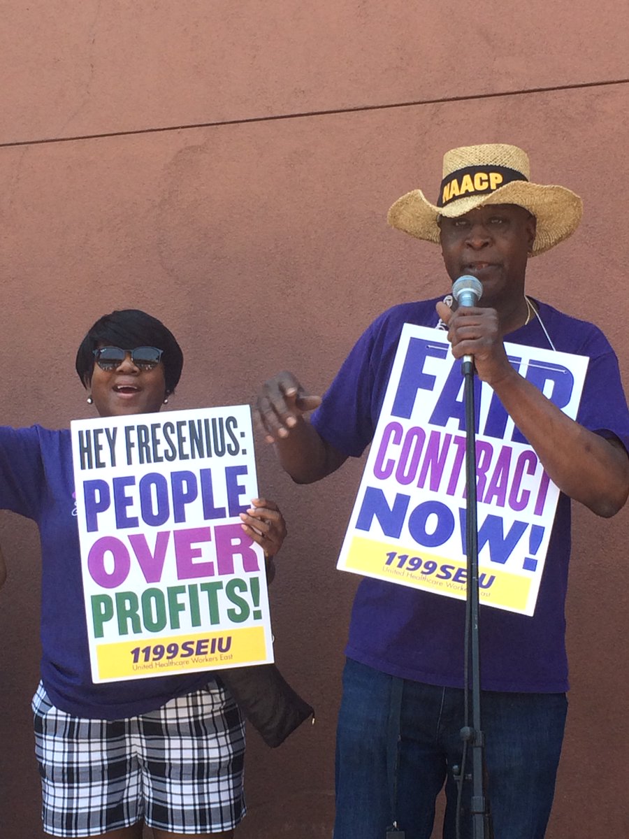 nynurses's tweet photo. .@1199SEIU Caregivers speak truth to power: @Fresenius is a Billion$$ company. We’re #TrueNotNew #BeFairToThoseWhoCare #FreseniusStrike https://t.co/XTETE0YvJ5