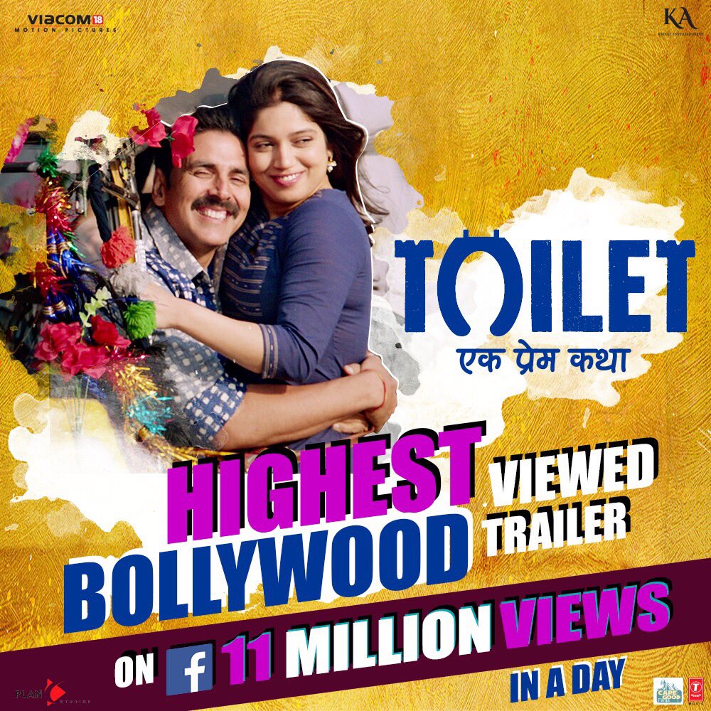 Thank you for also making #ToiletEKPremKatha the Highest Viewed Bollywood Trailer On Facebook 🙌🏻 Happiness level 💯@ToiletTheFilm @psbhumi