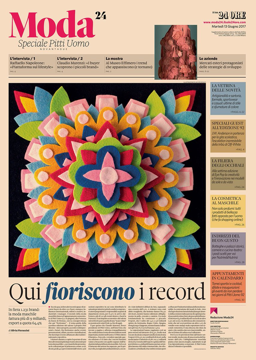 adrianoattus's tweet image. Domani col @sole24ore lo Speciale @24moda dedicato a #Pitti #pittiuomo92 ilsole24ore.com/art/moda/2017-… Cover #artwork @jacoporosati
