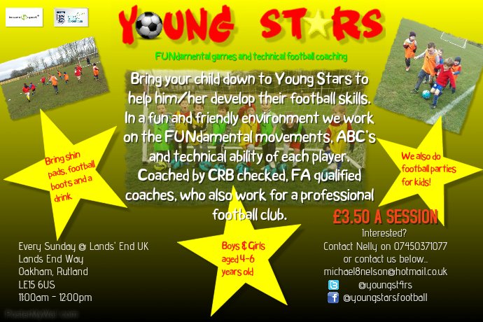 Active Rutland (@activerutland) on Twitter photo <a href="/youngst4rs/">Young Stars</a> FUNdamental games and #football coaching sessions take place every Sunday at 11.00am at Lands' End for 4 - 6 year olds. #Rutland <a href="/youngst4rs/">Young Stars</a> FUNdamental games and #football coaching sessions take place every Sunday at 11.00am at Lands' End for 4 - 6 year olds. #Rutland