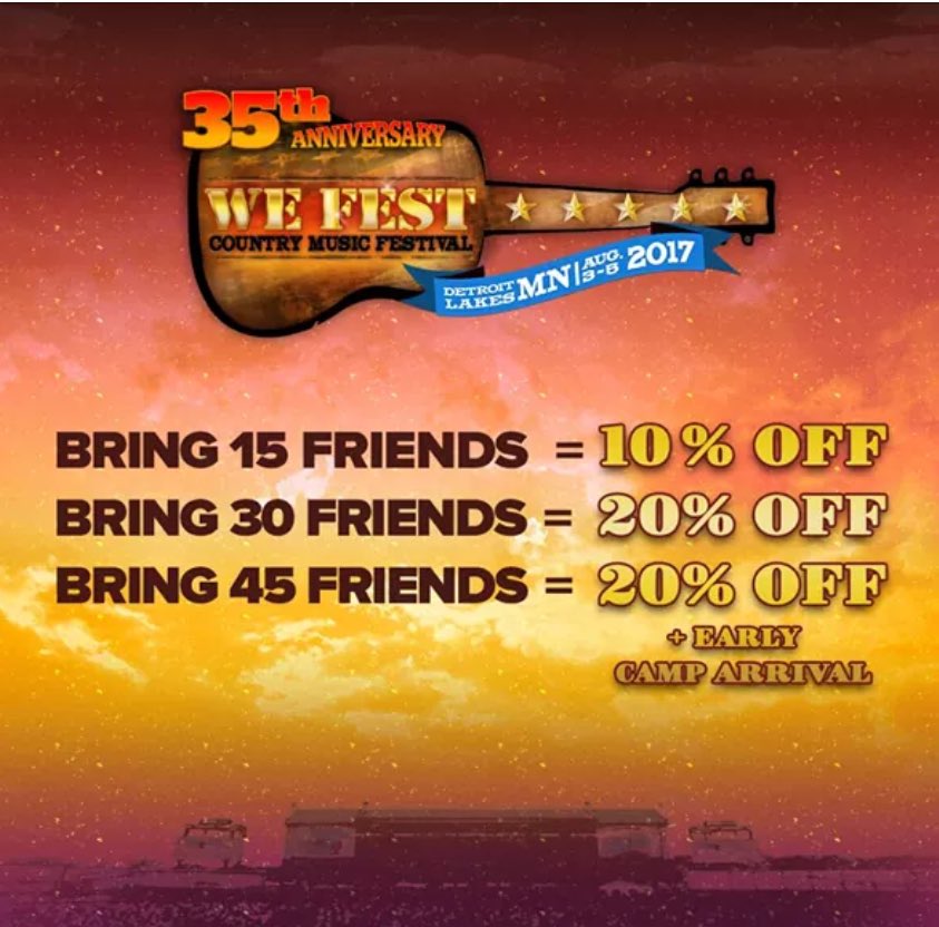 WeFestPromoCode's tweet image. Never too late to purchase tickets for you and your friends.  Use promo code wfjared and save even more! #wefest