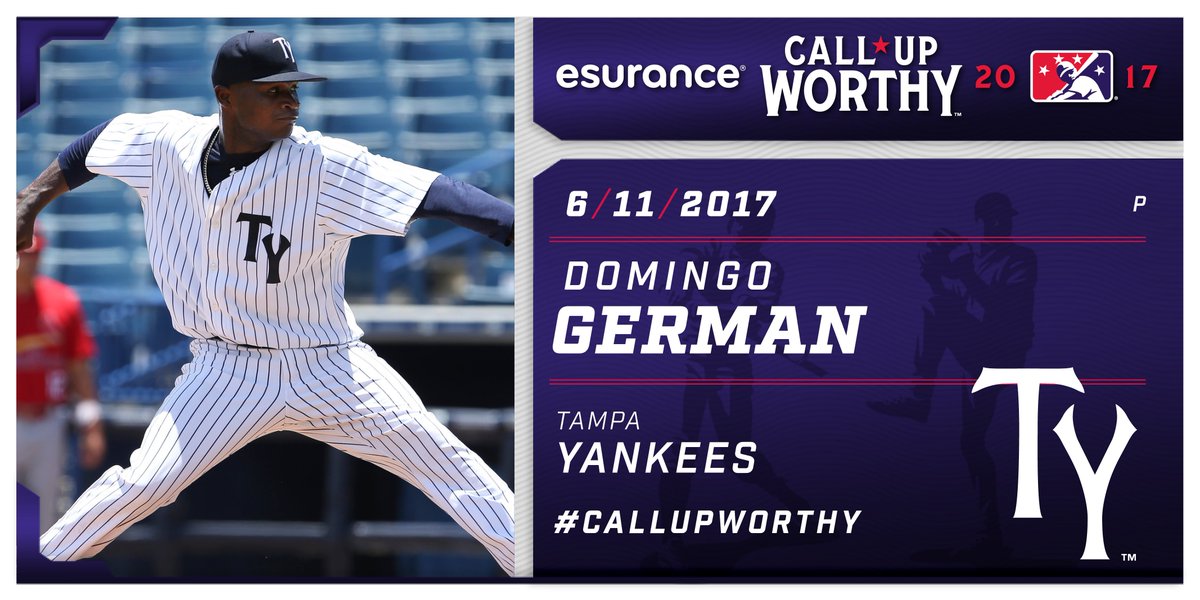 ICYMI: Former Tampa RHP Domingo German joined the @esurance #CallUpWorthy club with his first jump to the New York Yankees!