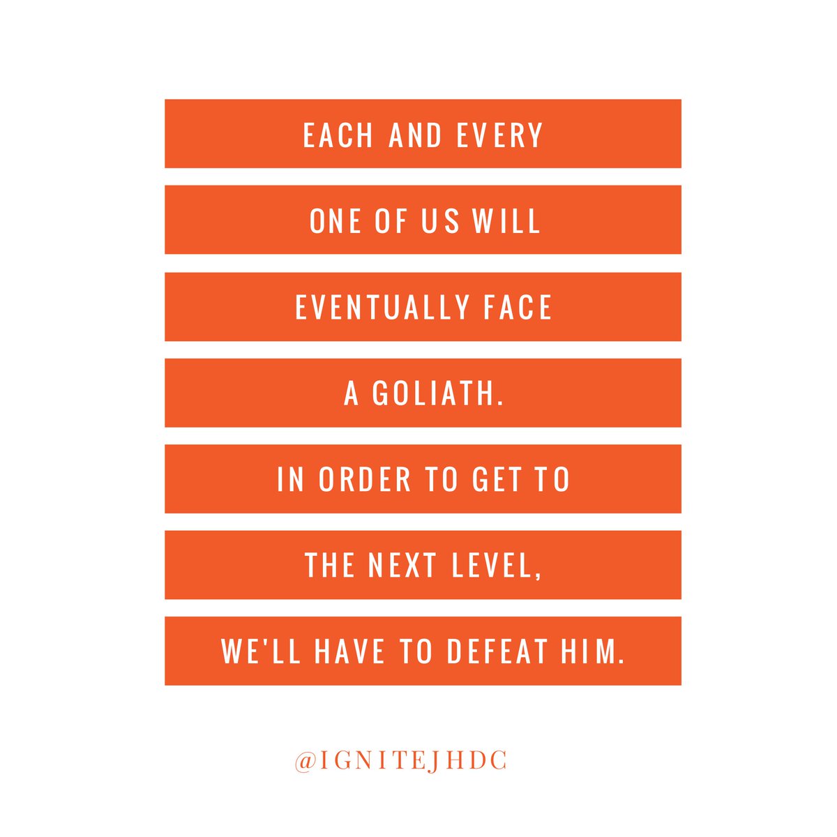 ignitejhdc's tweet photo. Don't run from Goliath. Defeat him!
Remember to apply yesterday's sermon to your life today and have a victorious week! #ignitejhdc https://t.co/0UavH7Gi2t