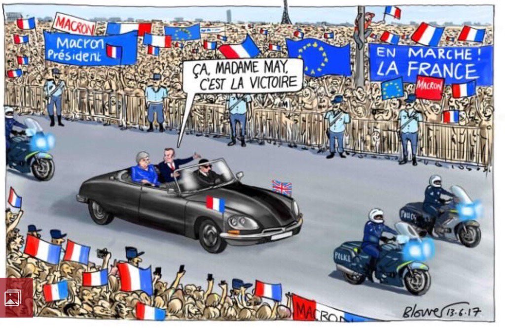 lykkefriis's tweet photo. Endnu et eksempel på at karrikaturtegnerne oplever en ny guldalder. Macron og May #StrongAndStableLeadership #kontrast https://t.co/TuSfJlBpyf