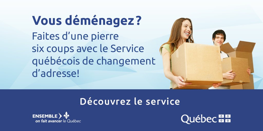 ServicesQuebec's tweet image. Vous déménagez? Avisez six ministères et organismes de votre nouvelle #adresse. #déménagement #Québec #gouvqc ow.ly/10CehJ
