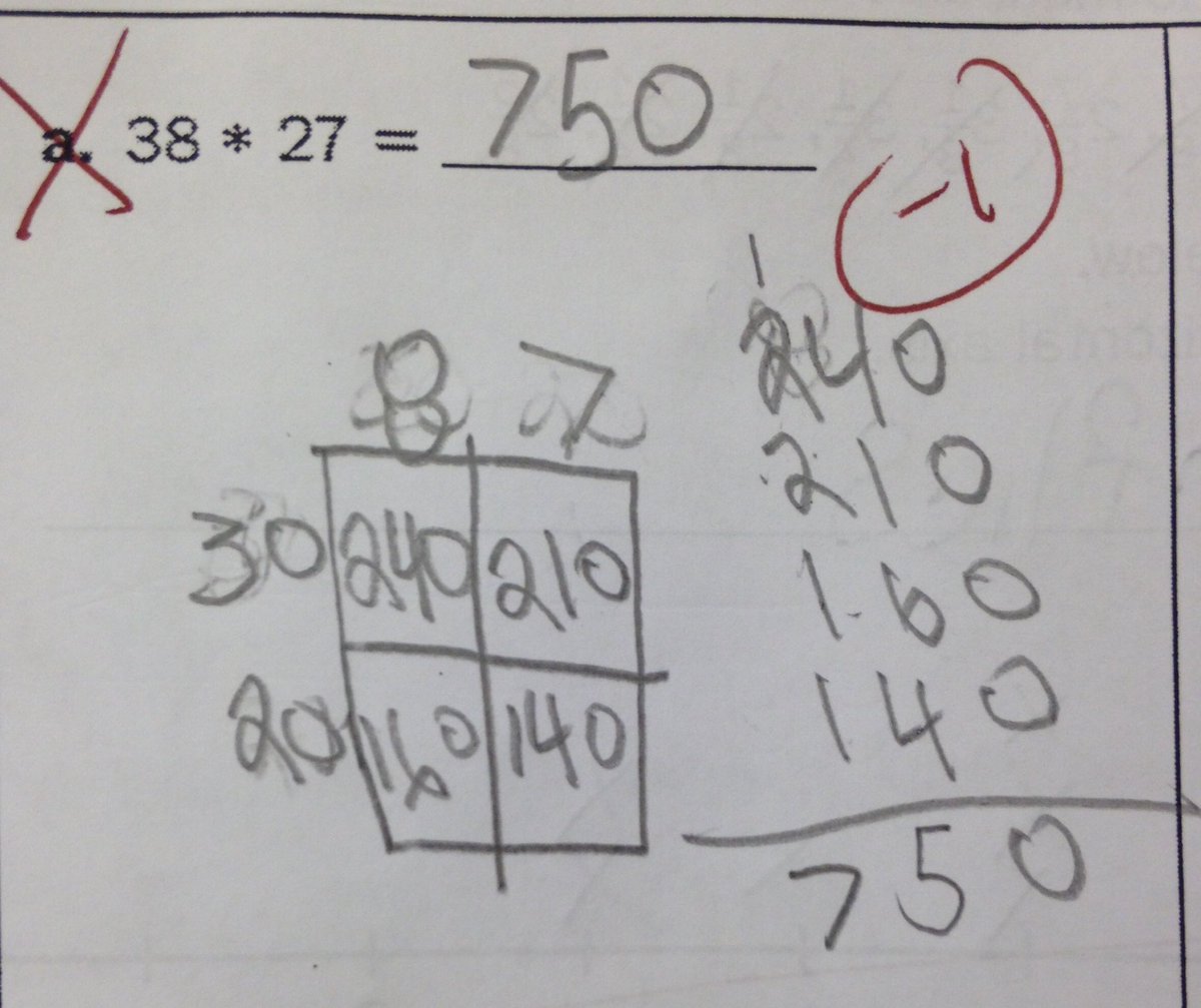 JSchwartz10a's tweet photo. This S tried to multiply 38x27.  What did she multiply instead? https://t.co/fpr8HVSNfV