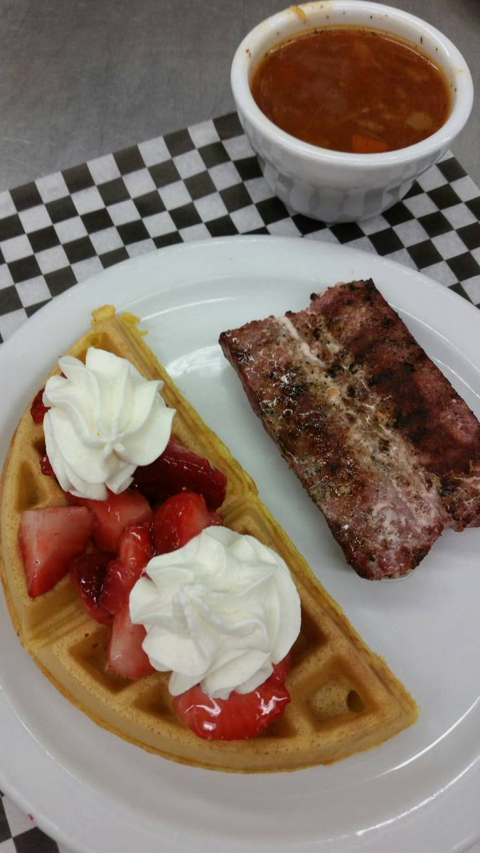 Strawberry waffle and F/S with soup for special! #OhBaYo