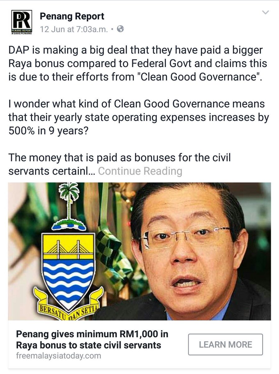 PenangReport's tweet photo. Penang Report: I wonder what kind of Clean Good Governance means ... https://t.co/GVRTW0w9Kw

@BuletinTV3 @wwwTv14 @UMonline @SinarOnline https://t.co/GRVmBnX5TH