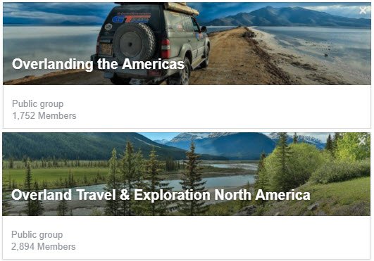 A few changes we now have Overlanding The Americas goo.gl/VZHtwQ &amp; Overland Travel &amp; Exploration NA goo.gl/w9iDUr groups