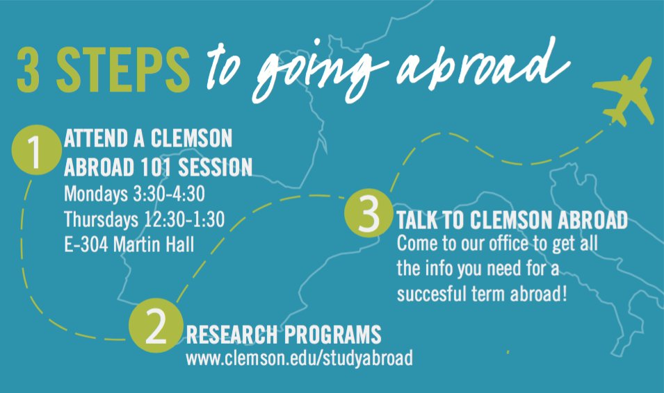 clemson_abroad's tweet photo. Studying abroad is as easy as 1, 2, 3! #cuabroad #clemsonabroad #studyabroad https://t.co/scJNVAyKZs