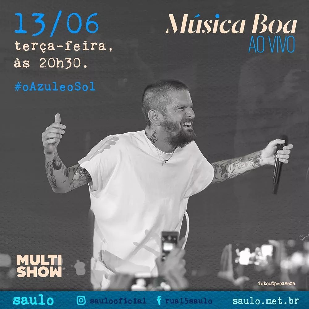 SauloBaiunidade's tweet photo. Amanhã (terça-feira) dia 13 às 20:30hs no Multishow vai rolar muito AMOR e #OAEOS no Música Boa ao vivo. Fiquem ligadinhos. 💙💚👣 @Rua15Saulo https://t.co/shAFMSosPm