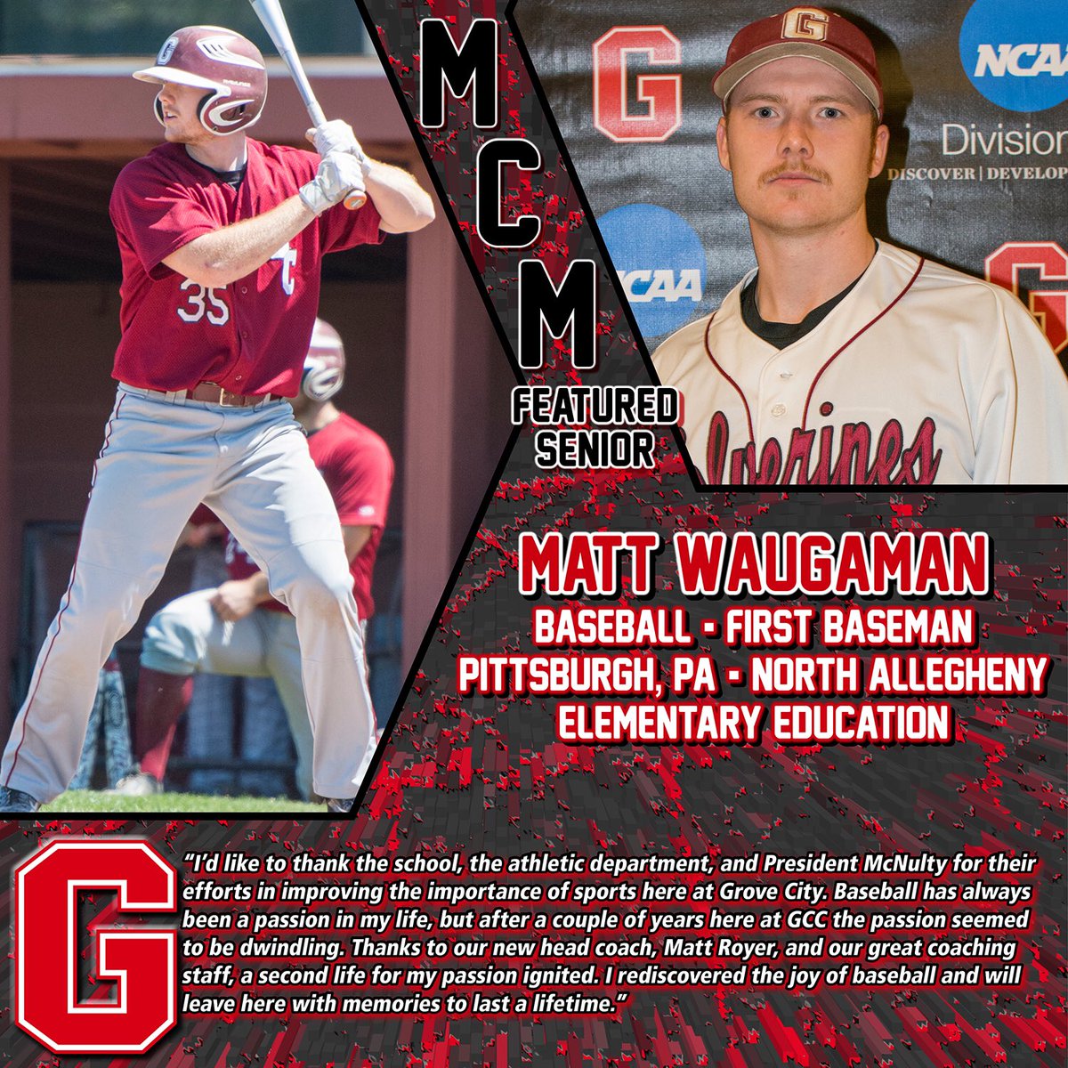 GCC_Wolverines's tweet photo. This week’s second #MCM Featured Senior is #GCCBaseball standout Matt Waugaman! Full post on our Instagram: https://t.co/MY3HM4nL15 #whyGCC https://t.co/tBR39PvXKc