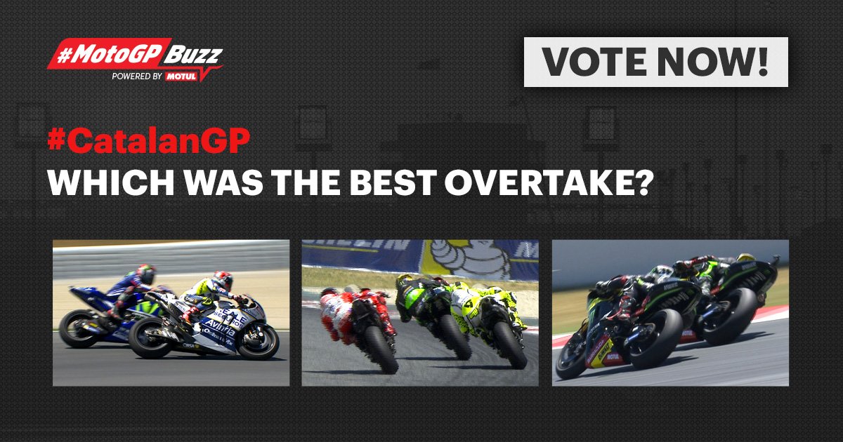 MotoGP's tweet photo. Which was the best #MotoGPBuzz overtake of the #CatalanGP?🎥👇

Watch, vote, share &amp; you could win #MotoGP tickets!

🎥 https://t.co/WKMSxrWZhY https://t.co/nN4vZ871Lc