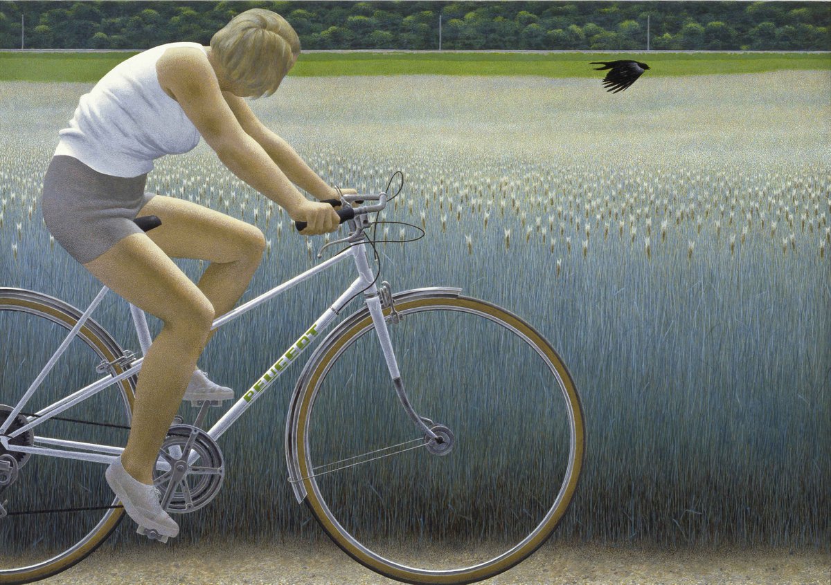 Jour2 #sportsMW Alex Colville montre, dans «Cycliste &amp; corneille», les deux sujets dans un même mouvement. À voir au #MBAM! #womenMW