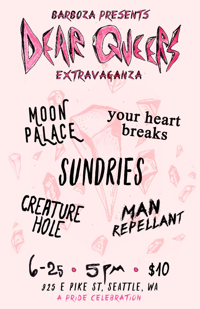 Join the #prideparty w/ Your Heart Breaks + <a href="/sundriesmusic/">Sundries</a> + <a href="/mo0npalace/">Moon Palace</a> + Creature Hole + <a href="/ManRepellant/">Man Repellant</a> Sun 6/25: ticketf.ly/2qsIo4y