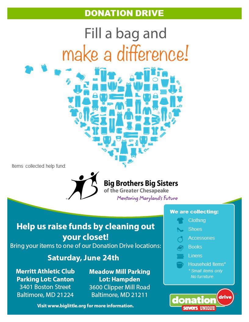 BBBSGC's FUNDrive is now in 2 locations! 
Start collecting clothes, books, shoes, and more to donate to
help us raise funds.