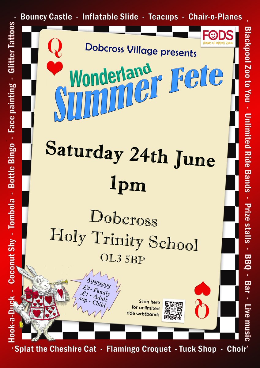 #Dobcross Wonderland Fete coming up fast. 
Whoop whoop EXCITED
Come and join us on 24th June at 1pm <a href="/dobcrossschool/">Dobcross School</a>