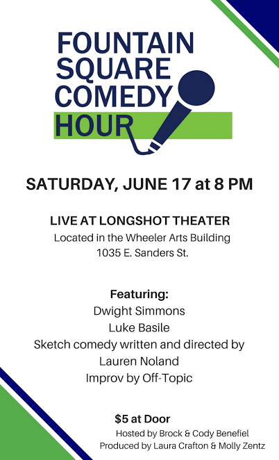 fscomedyhour's tweet photo. This Saturday! Check out our June show with @UnWellSpoken, Luke Basile, @OffTopicIndy and more! #fountainsquarecomedyhour https://t.co/wVTM51lZ02