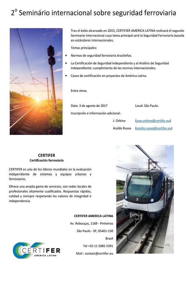 ALAMYSoficial's tweet photo. ALAMYS te invita al 2ndo Seminario Internacional sobre Seguridad Ferroviaria de #Certifer ¡INSCRIPCIONES GRATUITAS!
https://t.co/7pGdXWpeKa https://t.co/QkLmM9TBZ4