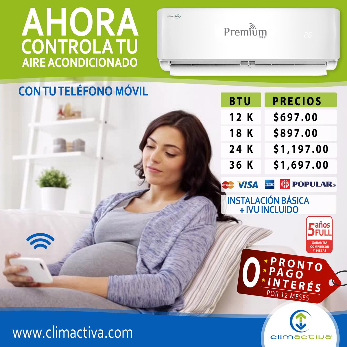 ClimactivaPR's tweet photo. Con nuestros productos podrás obtener la mejor comodidad, adquiere nuestro aire acondicionado Inverter con sistema WI-FI https://t.co/8XJnEdw4kl