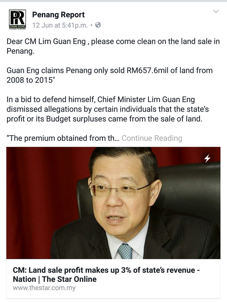 PenangReport's tweet photo. Penang Report: Dear CM Lim Guan Eng , please come clean on the la... https://t.co/pxUNbPf3in

@mkini_bm @UMonline @BuletinTV3 @wwwTv14 https://t.co/YL1b1MdCCD